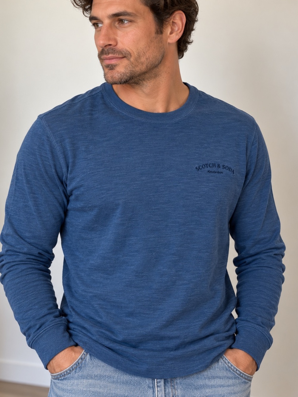 Scotch & Soda Indigo Blue Long-Sleeve Crewneck